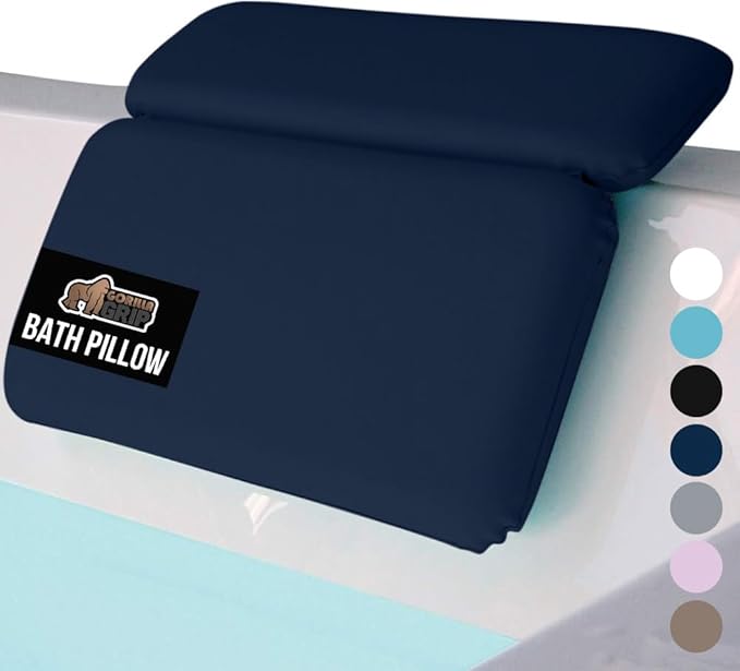 GORILLA GRIP Bath Pillow for Tub, Improved Suction Cups, Luxury Bathtub Pillows, Headrest for Neck and Back Support, Relaxing Home Spa, Hot Tubs and Bathroom Essentials, Gifts for Women, 2 Panel Navy