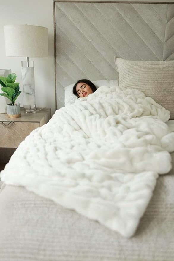 Minky Couture Hugs Blanket - Extra Plush Blanket for Premium Gifting - Stretchy Bubbled Cozy Throw - Silky Smooth - Durable & Machine-Washable - Travel-Friendly - Monster, Cream