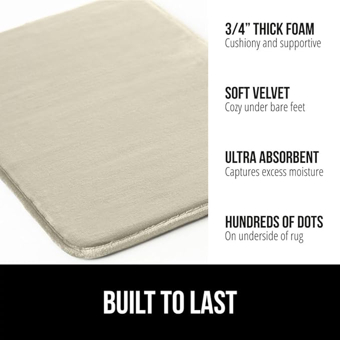 GORILLA GRIP Memory Foam Bath Rugs, Soft Absorbent Velvet Bathroom Mats, Durable Dots on Underside, Machine Washable Bathmat, Carpet Rug Room Decor for Shower Floor, 48x24 Mat, Champagne