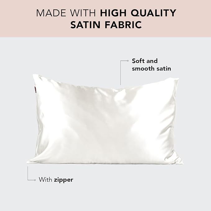 Kitsch Satin Pillowcase with Zipper for Hair & Skin, Softer Than Silk Pillow Cases Standard Size, Wrinkle-Free, Smooth and Cooling Satin Pillow Covers, 19"x26" - Ivory