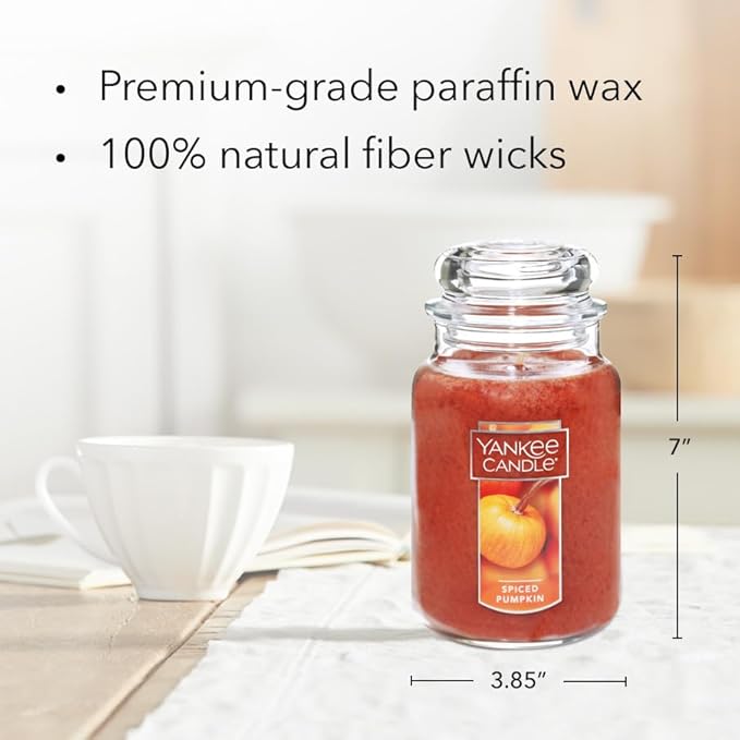 Yankee Candle Spiced Pumpkin Scented, Classic 22oz Large Jar Single Wick, Over 110 Hours of Burn Time, Perfect Accent for Fall Decor & Gifting