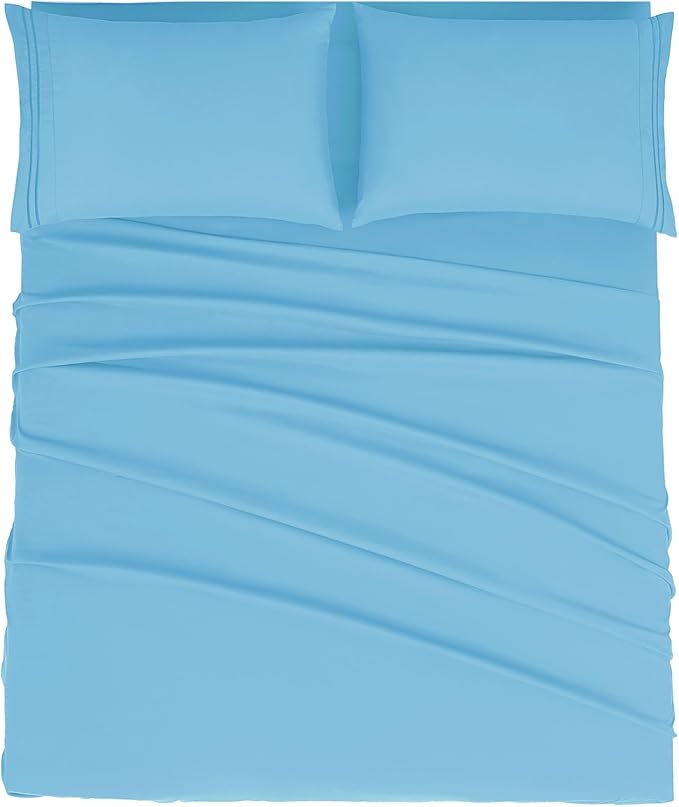 Mejoroom California King Size Sheet Set - Soft Microfiber Bed Sheets,Deep Pocket Fitted Sheet, Breathable, Wrinkle & Fade Resistant - 4 Piece（California King, Denim Blue