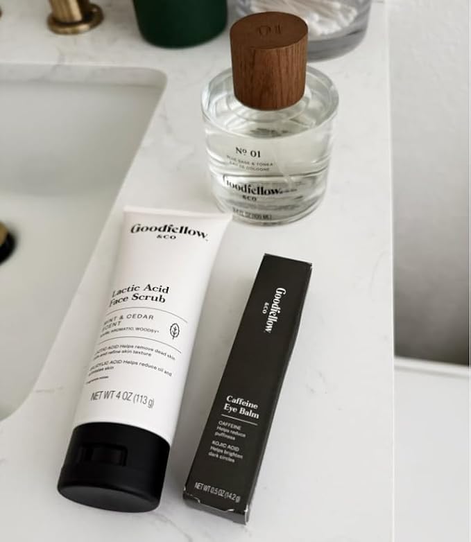 Goodfellow & Co Face Scrub with Lactic Acid & Apricot Oil 4 fl oz – Gentle Daily Face Exfoliator for Smooth Skin, Mint & Cedar Scent (Bundle of 2)