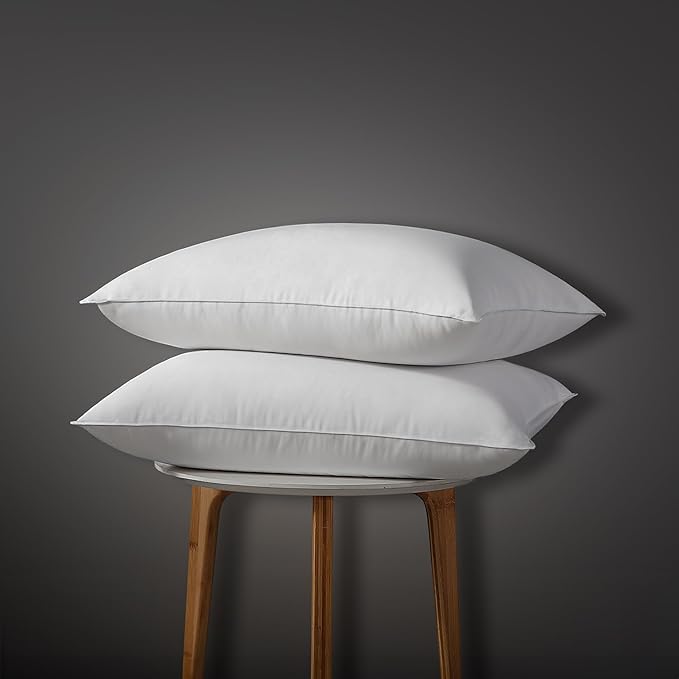 Globon Luxury Down Pillows Queen Size Set of 2 for Side Sleepers, 100% Cotton Shell Hotel Collection Bed Pillow for Sleeping, Firm Down Surrounded Feather Pillow 20" x 30"