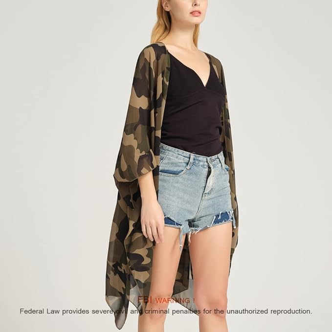 Women's Bohemian Floral Chiffon Beach Cover up Swimsuit Kimono Summer Swimwear Cardigans