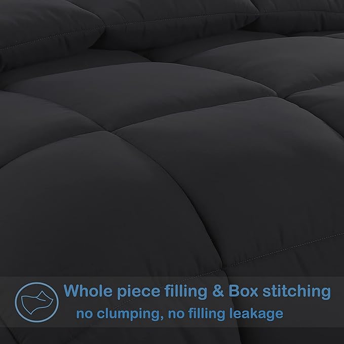 EASELAND Oversized King Down Alternative Comforter - Quilted Duvet Insert for All Seasons, Soft Lightweight with Corner Tabs, Summer Winter Warm Bedding, Black 98x116 Inches