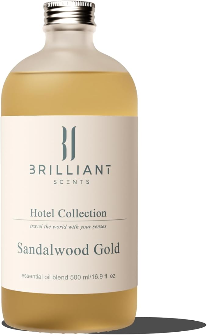 Brilliant Scents Sandalwood Gold Fragrance Oil 500ml - Premium Diffuser Oil for Home, Office, Hotels - Long Lasting, Plant-Based, Meets IFRA Standards, USA-Made - Sandalwood, Cedar, Musk, Vanilla