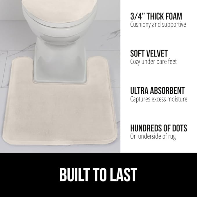 GORILLA GRIP Thick Memory Foam Toilet Rug for Bathroom, Square Shaped Washable, Soft Absorbent Velvet Topside Floor Mats, Machine Wash, Cushioned Luxury Rugs for Bath Room, 22.5x19.5, Cream