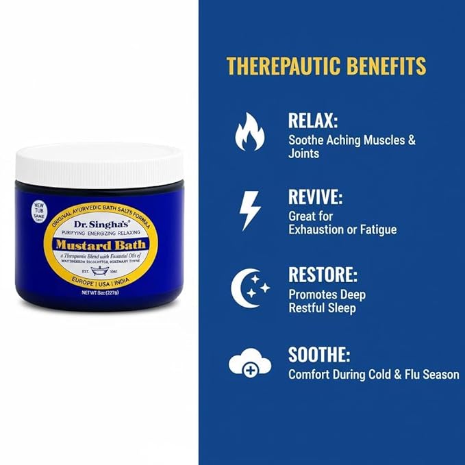 Dr. Singha's Mustard Bath Salts - 8 oz Herbal Bath Soak with Essential Oils for a Relaxing and Rejuvenating Experience - Made in USA