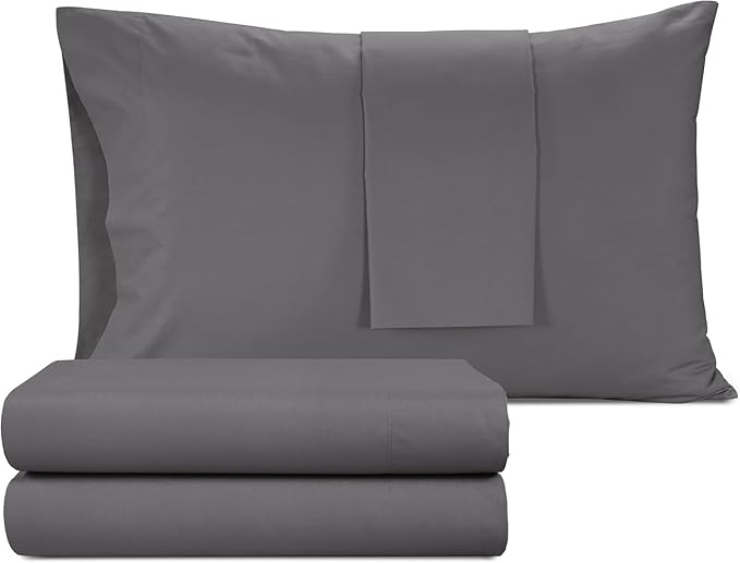 IZOD 100% Egyptian Cotton Sheets Set Full Size, Cotton Percale Crisp Sheet Set 4Pc, Lightweight & Deep Pocket fits Upto 17", Long-Staple Soft Combed, Hotel Style Luxury Bedding Sheet - Carbon Steel
