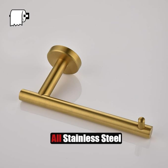JQK Gold Toilet Paper Holder, 5 Inch Tissue Paper Dispenser, 304 Stainless Steel Thick 0.8mm Wall Mount, Brushed Brass, TPH100-BG