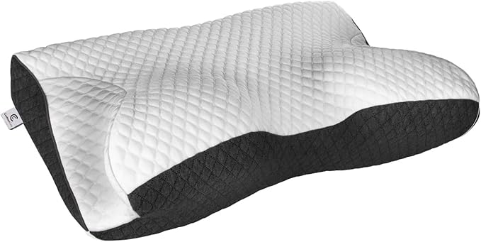 Charcoal Cervical Neck Pillow for Pain Relief Sleeping – Ventilated Memory Foam - Orthopedic Contour Pillow for Side, Back, Stomach Sleeper - Ergonomic Arm, Neck and Shoulder Support Pillows