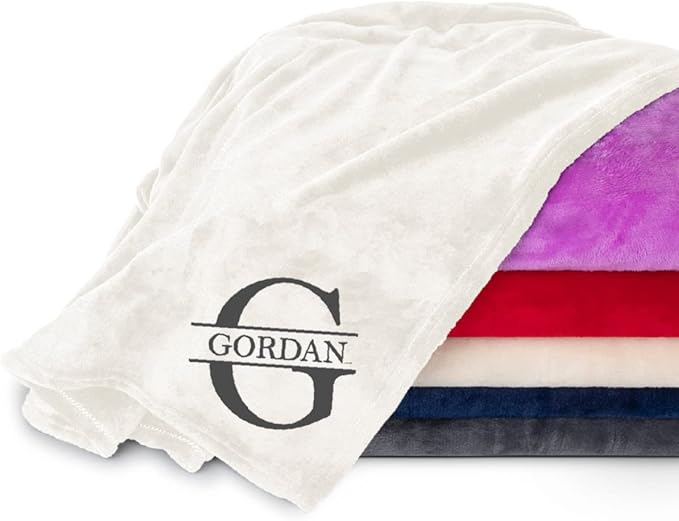 Personalized Passion Blankets with Custom Name & Initial Monogram - Super Soft and Cozy Fleece - Unisex Custom Blanket for Him and Her - 80x60 Inches - Cream