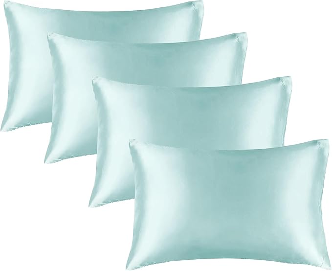 BEDELITE Satin Pillowcase for Hair and Skin, Super Soft Similar to Silk Pillow Cases 4 Pack with Envelope Closure, Cooling Pillowcases for Women Men (20"x40" King Size, Blue Grey)