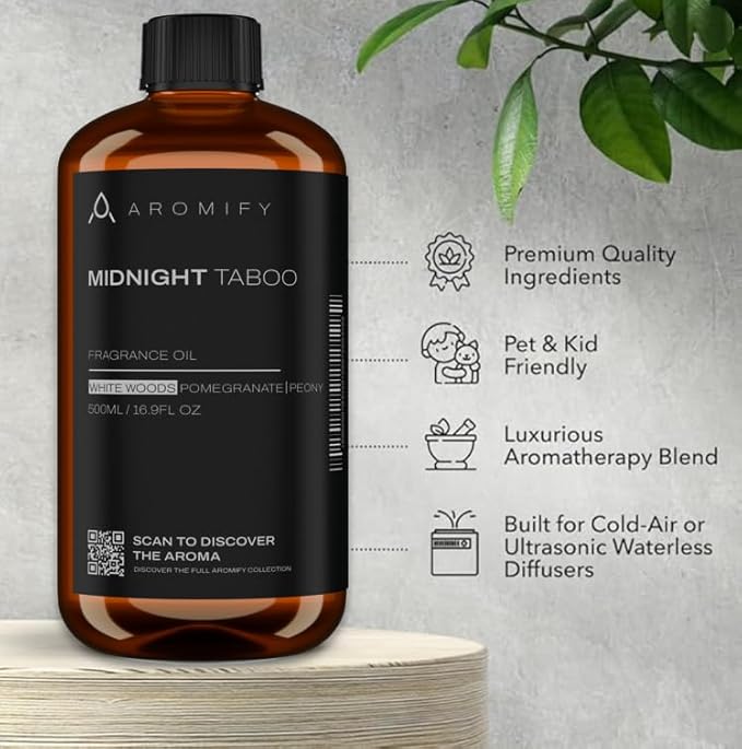 Midnight Taboo Diffuser Oil, Inspired by Luxury Hotels, 16.9 FL Oz, 500 mL, Hotel Scent for Home, Office, Bathroom, Aromatherapy Essential Oil, Lemon & Pomegranate Scents.