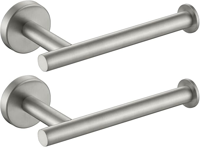 JQK Toilet Paper Holder, 5 Inch 304 Stainless Steel Thick 0.8mm Tissue Paper Dispenser for Bathroom, Hold Mega Rolls, Brushed Nickel Wall Mount, 2 Pack, TPH120-BN-P2
