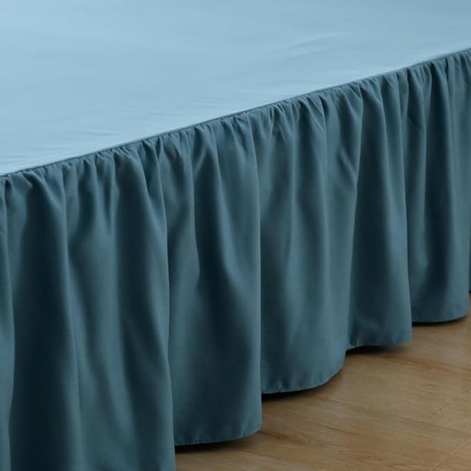 Bed Skirt Queen Size Ruffled Bed Skirt with Split Corners, 14 Inch Drop Dust Ruffle Bed Skirts with Platform, Teal Blue, 14''Queen