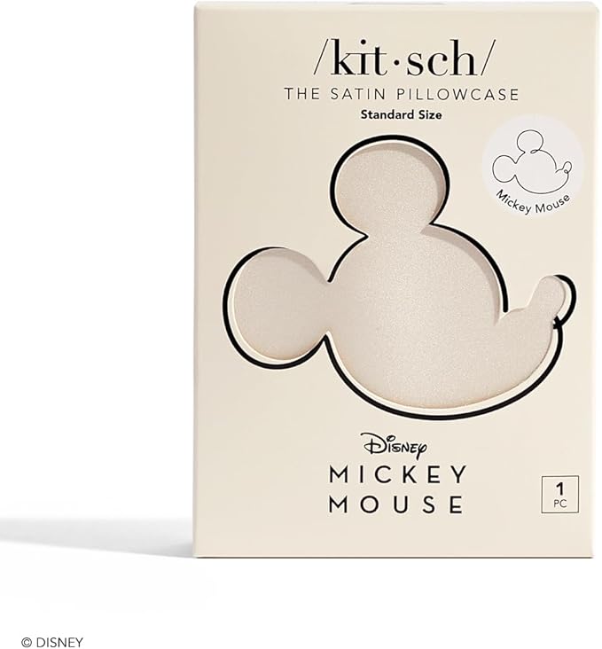 Kitsch & Disney Mickey Mouse Satin Pillowcase with Zipper Softer Than Silk, Cooling Pillowcase for Hair & Skin, Wrinkle-Free, Washable, Queen/Standard (19x26)