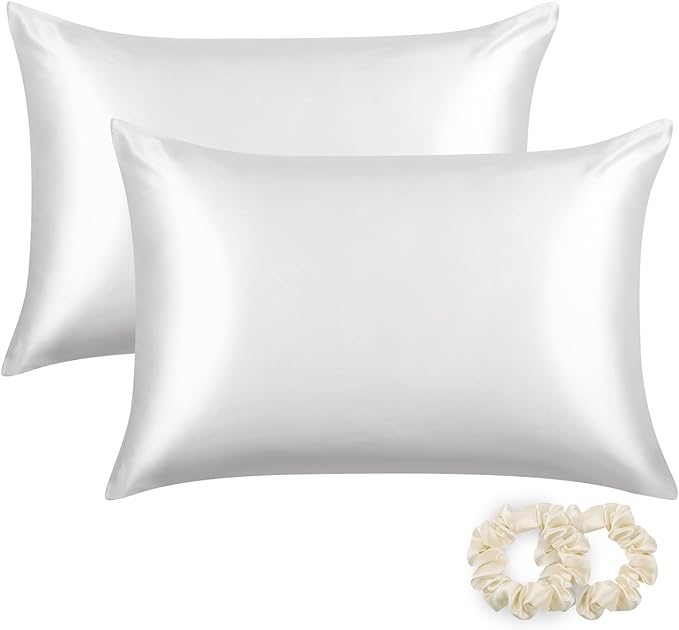 ALASKA BEAR Silk Pillowcase for Hair and Skin, Set of 2 Pure Genuine 22 Momme Mulberry Silk Pillow Cases Standard Size for Bliss Sleep Better Than Poly Satin, Zipper Closure(2pc, Cool White)