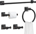 Matte Black Bathroom Hardware Set 5-Pieces, SUS304 Stainless Steel Bath Towel Bar Set Wall Mounted, Including Hand Towel Bar,Towel Ring, Toilet Paper Holder, 2Pcs Robe Towel Hook
