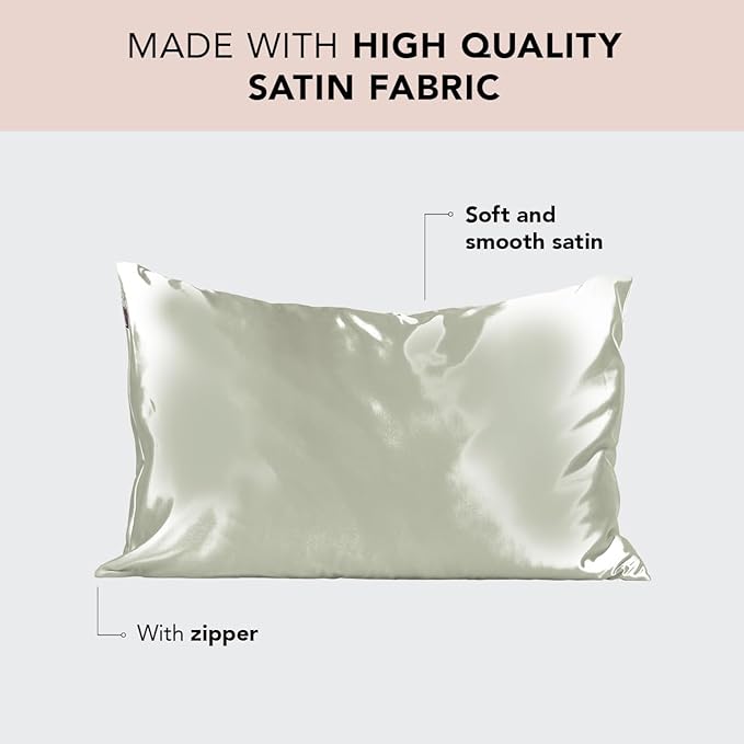 Kitsch Satin Pillowcase with Zipper for Hair & Skin, Softer Than Silk Pillow Cases Queen, Wrinkle-Free, Smooth and Cooling Satin Pillow Covers, Standard Size 19"x26" - Sage