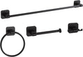 Matte Black Bathroom Accessories Set, 4 Pieces Bathroom Hardware Set, 24 inch Towel Bar, Towel Racks, Robe Towel Hooks, Toilet Paper Holder Wall Mounted Or Self-Adhesive,Stainless Steel and Plastic