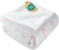 Christmas Sherpa Blanket Throw Size - Reversible Sherpa Fleece Blanket - Super Soft Double Sided Throw for Bed, Sofa, Couch - Thick, Warm, Soft & Plush - Cozy Xmas Winter Bedding - Candy Cane, 50x60