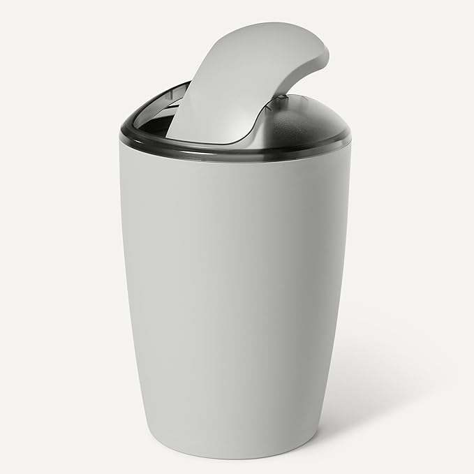 Amazon Basics 6 Pieces Bath Coordinate Set with Toothbrush Holder, Soap Dispenser and Soap Dish, Toothbrush Cup, Trash Can and Toilet Brush & Holder, Grey