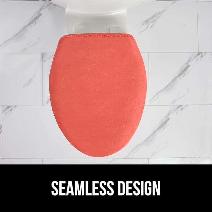 GORILLA GRIP Thick Memory Foam Bathroom Toilet Lid Seat Cover, Soft Velvet Topside, Machine Wash, Plush Cushioned Covers Fits Most Size Lids, Decorative Bath Room Accessories, 19.5x18.5, Coral