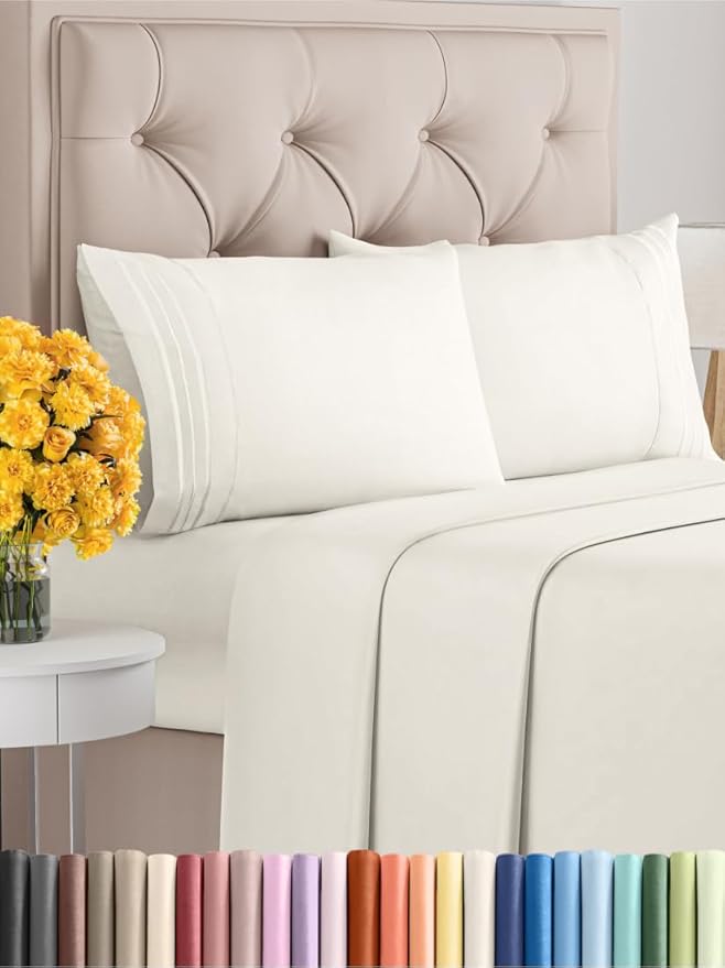 Cal King Size 4 Piece Sheet Set - Extra Soft, Breathable & Cooling Sheets - Hotel Luxury Durable Bed Sheets for Women & Men - Deep Pockets, Easy-Fit & Wrinkle-Free Sheets - Ivory Oeko-Tex Bed Sheets