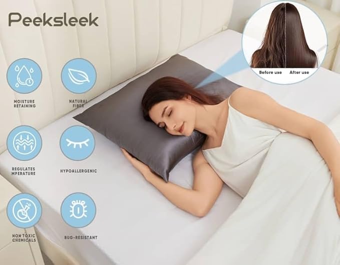 100% Mulberry Silk Pillowcases with Zipper– Luxurious, Anti-Aging Pillow Covers, 22 Momme 6A Grade Silk Pillow Cases 2 Pack for Hair and Skin Care (Dark Grey, Standard)