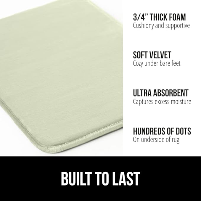 GORILLA GRIP Memory Foam Bath Mat, Soft Absorbent Velvet Bathroom Mats, Durable Dots on Underside, Machine Washable Bathmat, Carpet Rug Room Decor for Shower Tub Floor RV, 48x24 Rugs, Sage