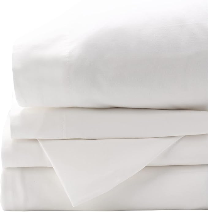 Red Land Cotton Luxury Sheet Set | 100% American Grown Cotton Basics | Premium Hotel Ultra-Soft Lightweight 4 Piece USA Made Deep Pocket Fitted, Flat Sheet, & Pillowcases Percale Weave (Twin/White)