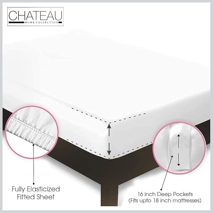 100% Egyptian Cotton Twin Sheets Set, 800TC Sateen Weave 3 PC Twin Bed Sheets, Fully Elasticated Sheet & Pillowcase Sets, Soft & Comfy No lint Machine Washable Fade Resistant- White