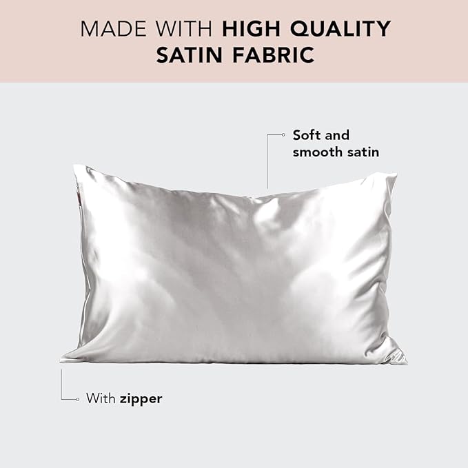 Kitsch Satin Pillowcase with Zipper for Hair & Skin, Softer Than Silk Pillow Cases Queen, Wrinkle-Free, Smooth and Cooling Satin Pillow Covers, Standard Size 19"x26", Silver