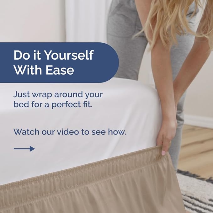 Wrap Around Dust Ruffle Bed Skirt - Cream - for Full Size Beds w/ 16 Inch Drop - Easy Fit Elastic Strap - Adjustable Pleated Bedskirt w/Brushed Fabric, Wrinkle & Fade Free Women, Men, Kids & Teens