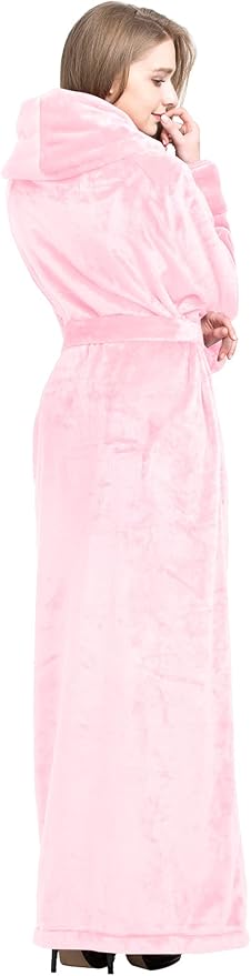 Women's Plush Robe Extra Long Robe with Pockets Thicken Soft Warm Bathrobe
