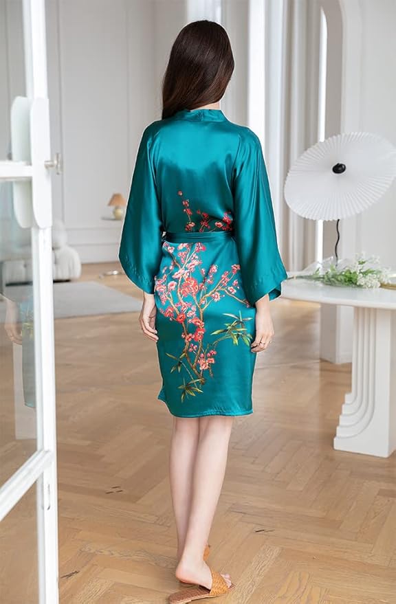women's 100% silk kimono, short bathrobe pajamas, kimono pajamas