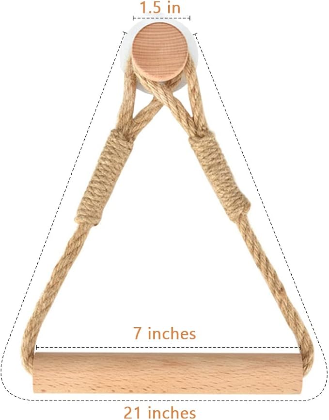 Wood & Rope Wall Toilet Paper Holder, Rustic Tissue Rolls Paper Holder Wall Mounted, Nautical Rattan Bathroom Accessories with Self-Adhesive Seamless Screw