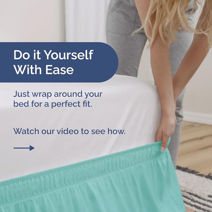 Wrap Around Dust Ruffle Bed Skirt - Spa Blue - Twin/Twin XL Size Beds with 24 Inch Drop - Easy Fit Elastic Strap - Adjustable Pleated Bedskirt w/Brushed Fabric Wrinkle Free - Women, Men, Kids & Teens