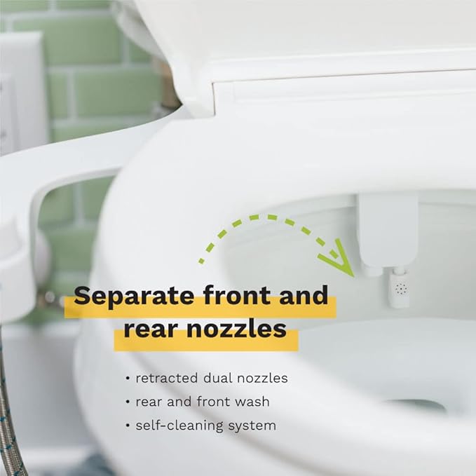 Omigo Element Bidet Attachment Non-Electric Thin Modern Design, Dedicated Rear and Front Self-Cleaning Nozzles with Pressure Control Dial (Ambient Temp, Copper)