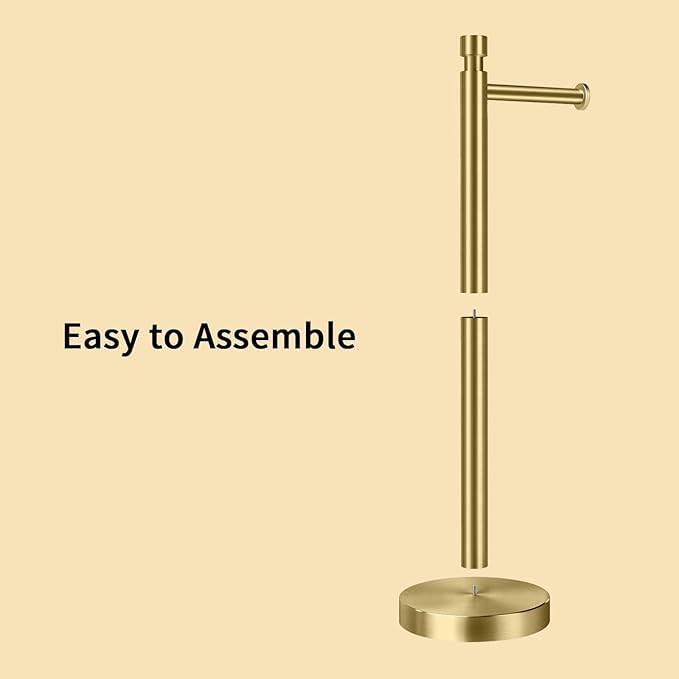 YUMORE Toilet Paper Holder Stand Freestanding, Weighted and Sturdy Stainless Steel Design with Non-Slip Cap, Gold Rustproof Tissue Roll Holder for Modern Bathroom, RV