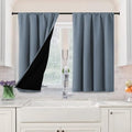 H.VERSAILTEX 100% Blackout Curtains for Bedroom Short Curtains Half Window Curtains for Kitchen, Privacy Energy Saving Curtain Tiers for Bathroom Shades, W 42 x L 36 inch, Stone Blue, Set of 2