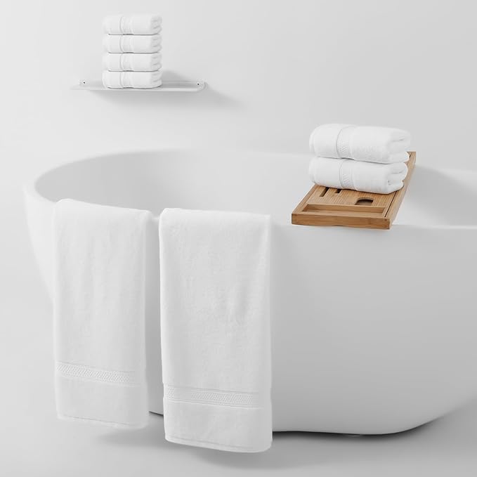 REDKISS Luxury Bath Towel Set of 8 Pieces - 100% Cotton, Super Absorbent, Quick-Dry | 2 XL Bath Sheets (35x70 in), 2 Hand Towels, 4 Washcloths | Hotel & Spa Quality-White