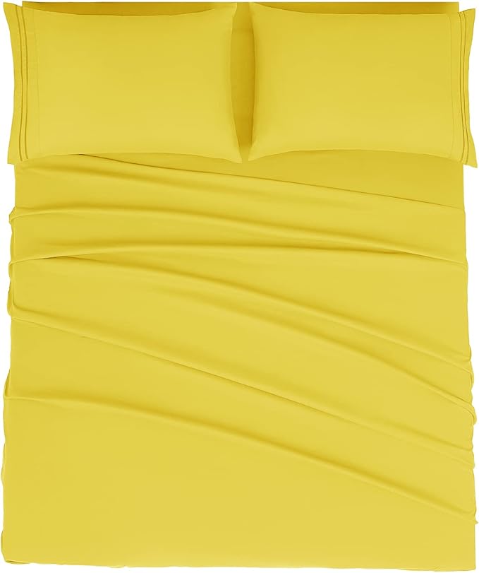 Mejoroom Queen Size Sheet Set - Hotel Luxury 1800 Bedding Sheets & Pillowcases - Deep Pocket Fitted Sheet, Soft, Breathable, Wrinkle & Fade Resistant - 4 Piece (Queen, Yellow)