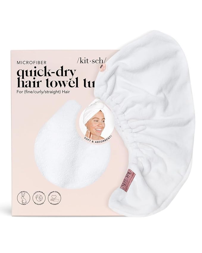Kitsch Microfiber Hair Towel Wrap for Women - Microfiber Towel, Super Absorbent, Quick Dry, Anti-Frizz - for Long and Short Hairs, Turbans for Women, Hair Wrap - White
