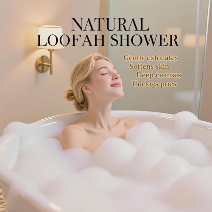 3-Pack Natural Egyptian Loofah Exfoliating Body Scrubber, Eco-Friendly Biodegradable Shower Sponge for Face & Body, Men and Women, Beige