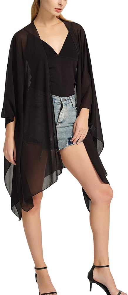 Women's Bohemian Floral Chiffon Beach Cover up Swimsuit Kimono Summer Swimwear Cardigans