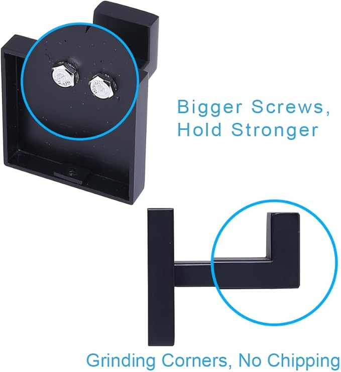 TASTOS Bath Towel Hooks Matte Black, 4 Pack Stainless Steel Robe Coat and Clothes Hook, Heavy Duty Wall Hook for Bathroom & Kitchen, Modern Square Style Wall Mounted