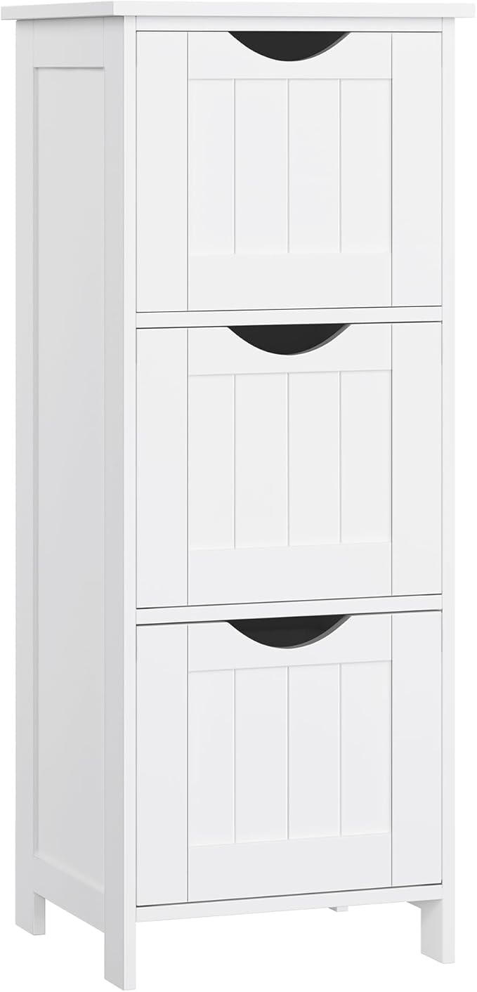 VASAGLE Floor Storage Cabinet, Freestanding Storage Unit with 3 Drawers, 11.8 x 12.6 x 31.9 Inches, for Bathroom, Living Room, Kitchen, Modern Style, Matte White UBBC50WT
